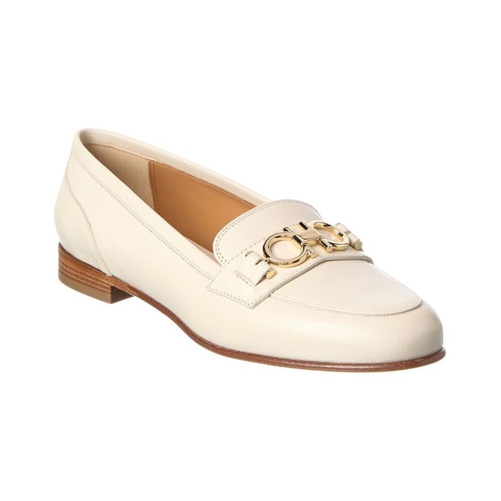 Ferragamo Gancini Leather Loafer, White